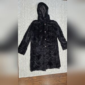 Vintage Real Mink Fur Coat – Size 12 – Reversible Double-Face – Removable Hood